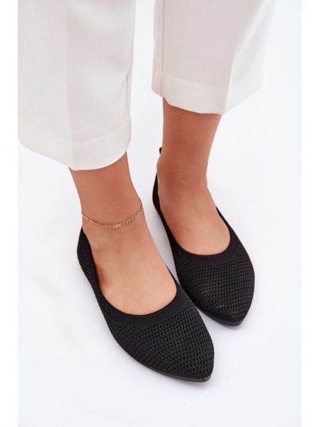 Mesh Fabric Ballet Flats Women's Black Sarina