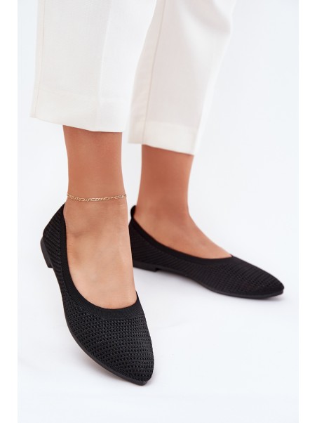 Mesh Fabric Ballet Flats Women's Black Sarina