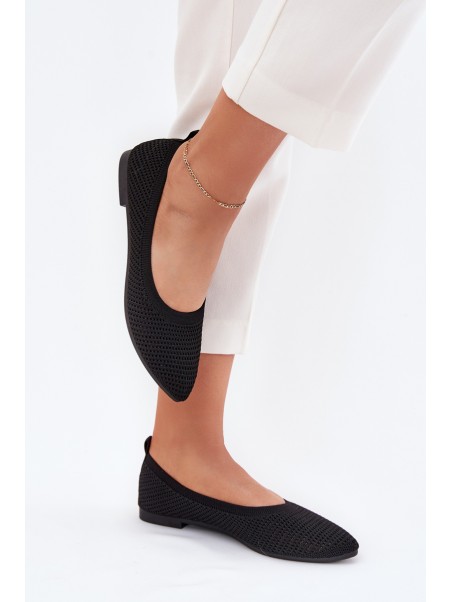 Mesh Fabric Ballet Flats Women's Black Sarina