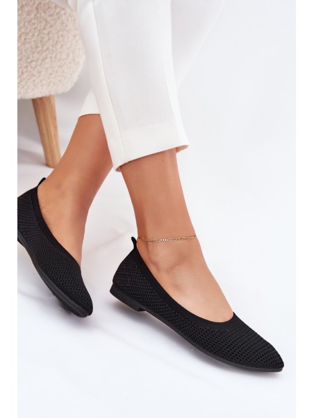 Mesh Fabric Ballet Flats Women's Black Sarina