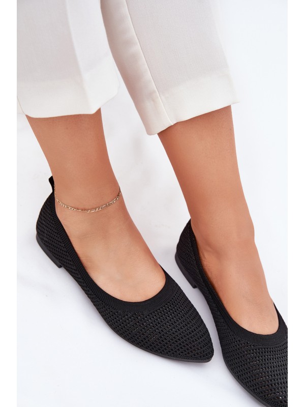 Mesh Fabric Ballet Flats Women's Black Sarina