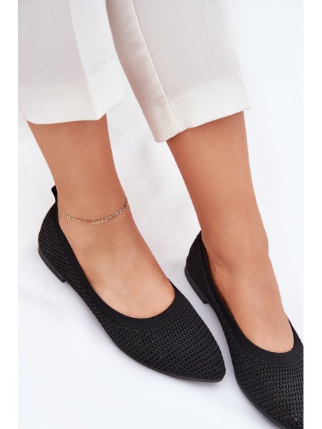 Mesh Fabric Ballet Flats Women's Black Sarina