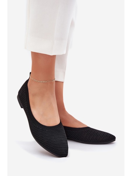 Mesh Fabric Ballet Flats Women's Black Sarina