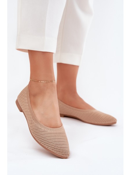 Mesh Fabric Women's Ballet Flats Dark Beige Sarina