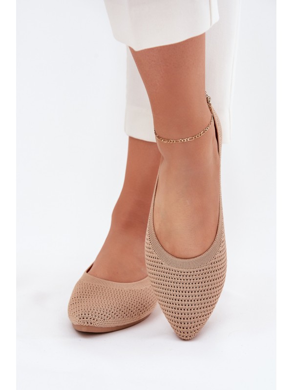 Mesh Fabric Women's Ballet Flats Dark Beige Sarina 2