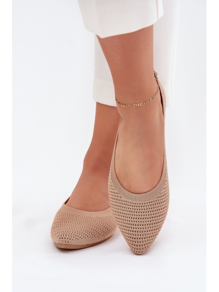 Mesh Fabric Women's Ballet Flats Dark Beige Sarina