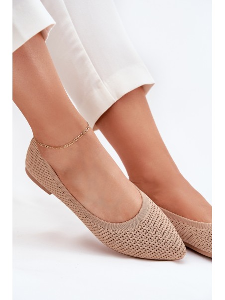 Mesh Fabric Women's Ballet Flats Dark Beige Sarina