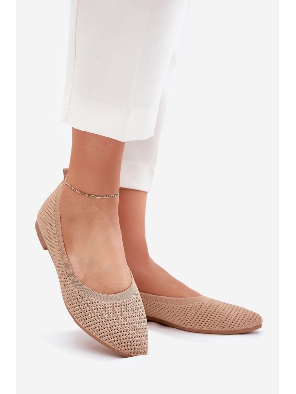 Mesh Fabric Women's Ballet Flats Dark Beige Sarina