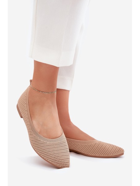 Mesh Fabric Women's Ballet Flats Dark Beige Sarina