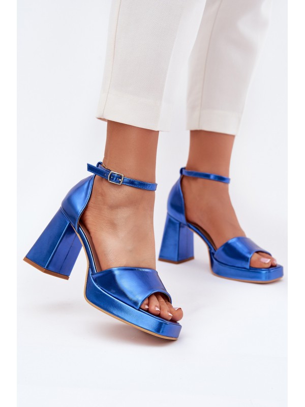 Lacquered Women's Sandals On Heel Blue Marila
