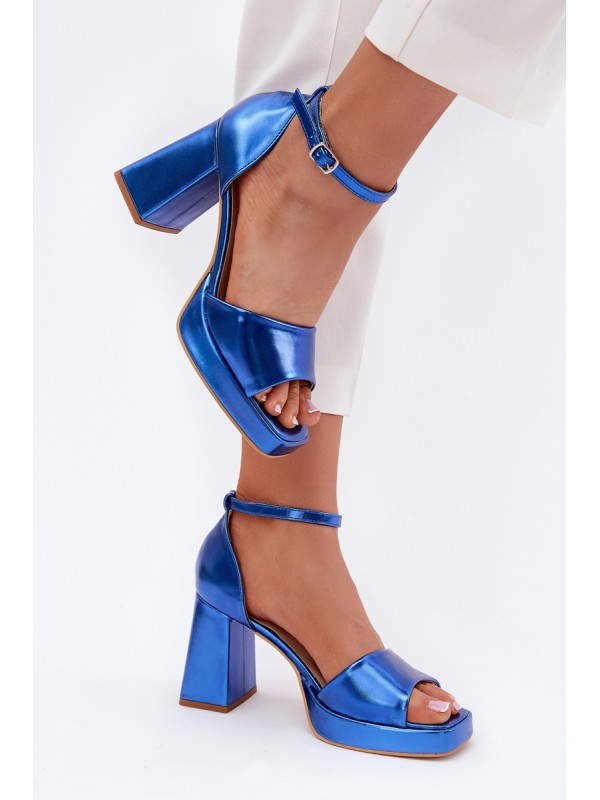 Lacquered Women's Sandals On Heel Blue Marila 2