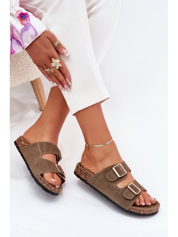 Women's sandals on cork platform with golden buckles pink Lisavionea