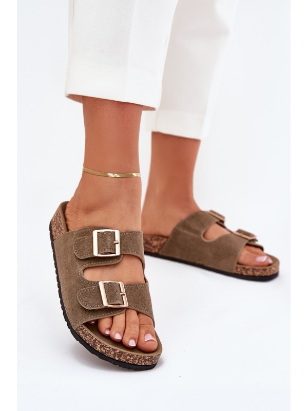 Women's sandals on cork platform with golden buckles pink Lisavionea 2