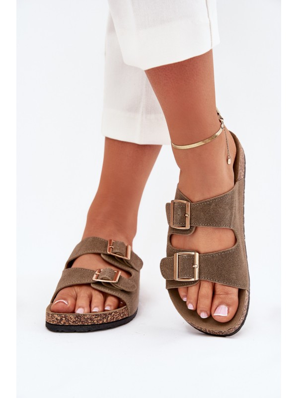 Women's sandals on cork platform with golden buckles pink Lisavionea
