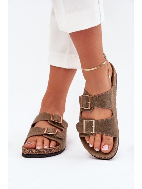 Women's sandals on cork platform with golden buckles pink Lisavionea