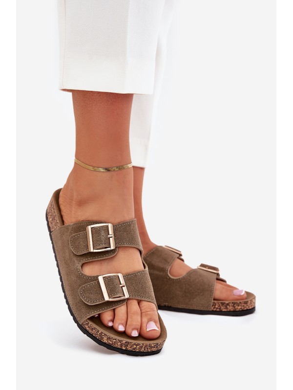 Women's sandals on cork platform with golden buckles pink Lisavionea