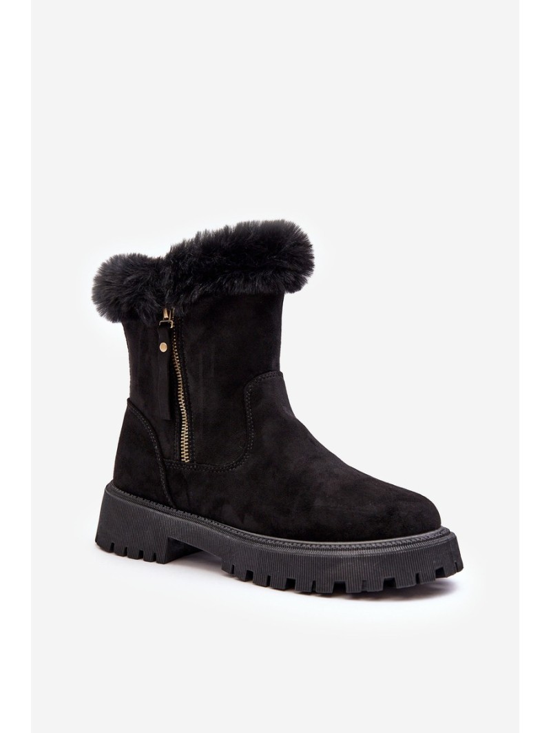 Women's Suede Boots With Fur Black Hasiva