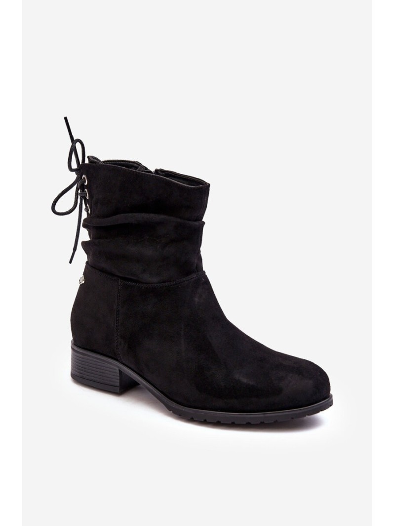 Women's Suede Boots on a Flat Heel Black Keresa