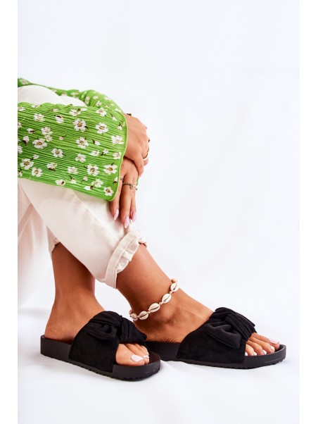 Classic Suede Slippers With A Bow Black Hayle