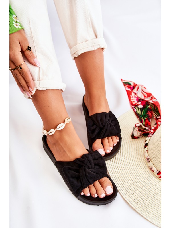 Classic Suede Slippers With A Bow Black Hayle