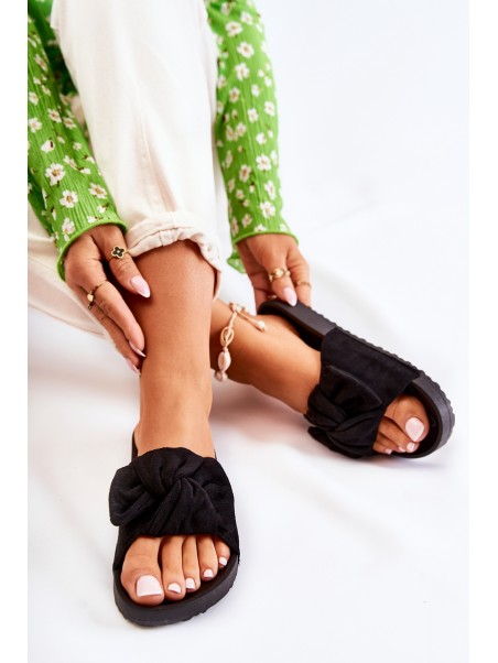 Classic Suede Slippers With A Bow Black Hayle