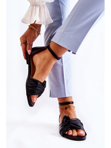 Fashionable Women's Leather Sandals Black Astana