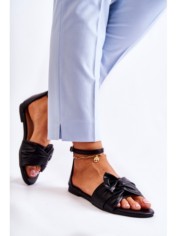 Fashionable Women's Leather Sandals Black Astana