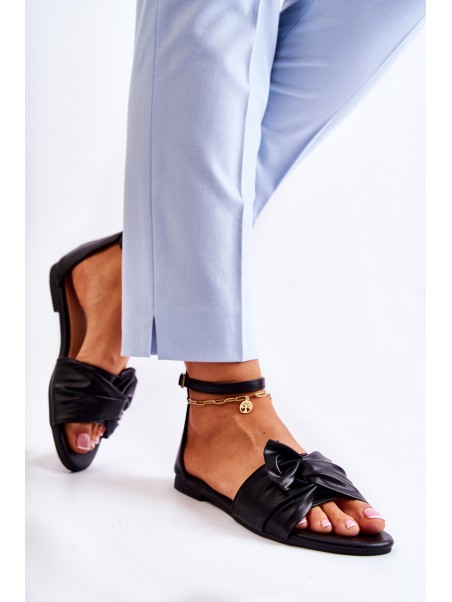 Fashionable Women's Leather Sandals Black Astana