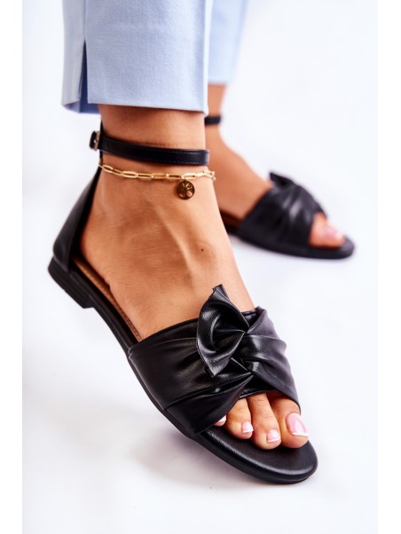 Fashionable Women's Leather Sandals Black Astana