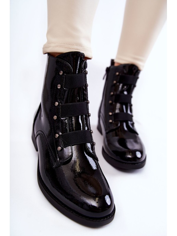 Lacquered Warm Boots On Flat Heel Black Geira