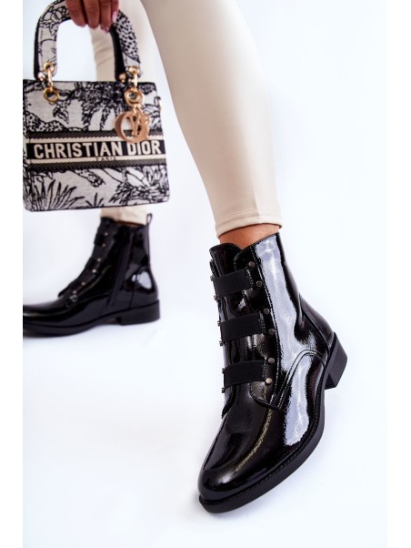 Lacquered Warm Boots On Flat Heel Black Geira