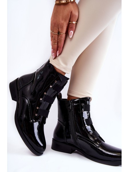 Lacquered Warm Boots On Flat Heel Black Geira