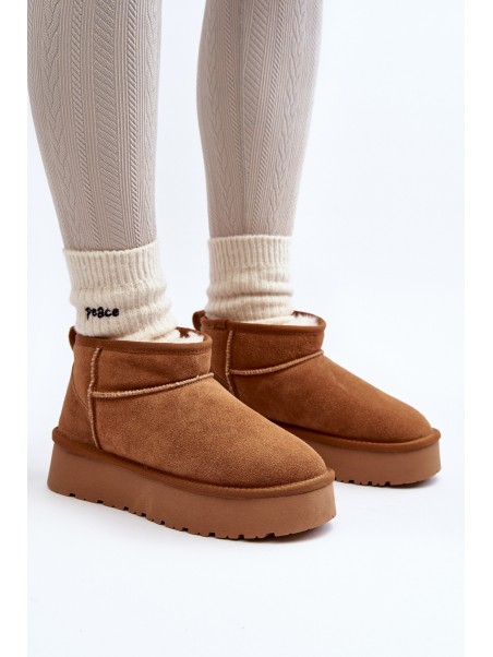 Fashionable Suede Low Snow Boots Camel Nucca
