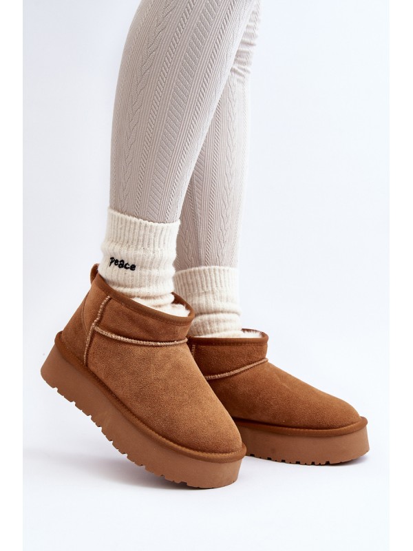 Fashionable Suede Low Snow Boots Camel Nucca