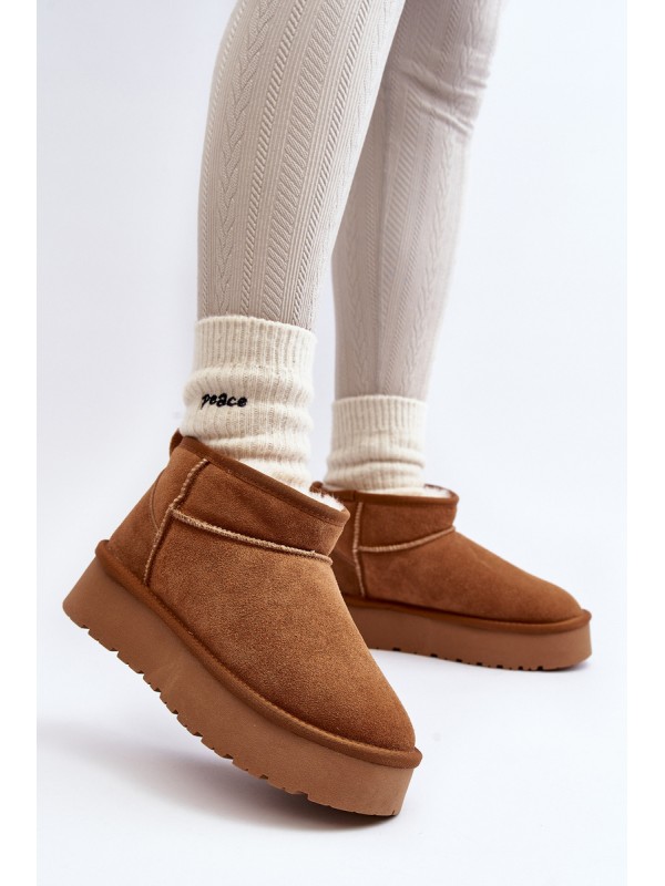 Fashionable Suede Low Snow Boots Camel Nucca