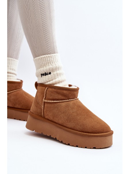 Fashionable Suede Low Snow Boots Camel Nucca