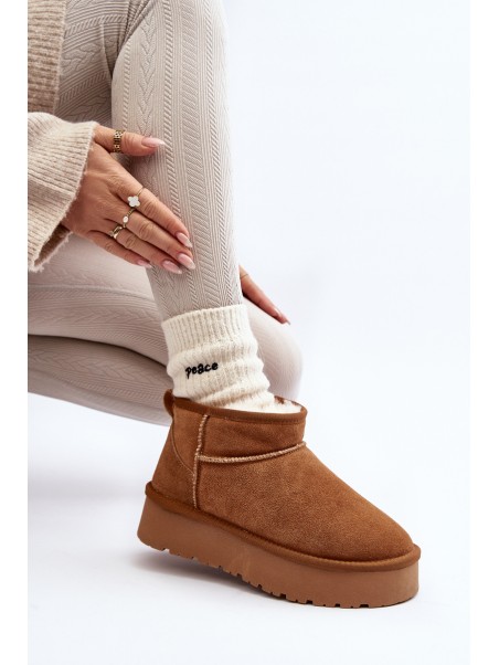 Fashionable Suede Low Snow Boots Camel Nucca