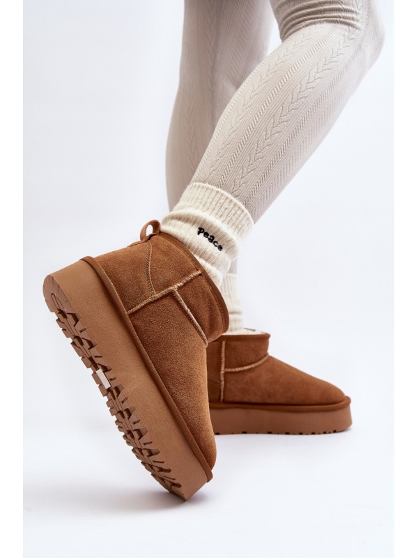 Fashionable Suede Low Snow Boots Camel Nucca