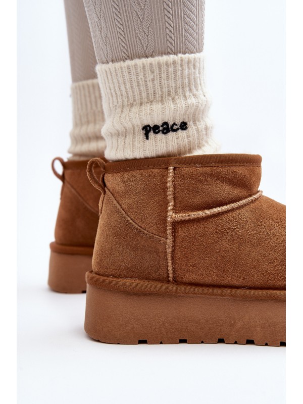 Fashionable Suede Low Snow Boots Camel Nucca