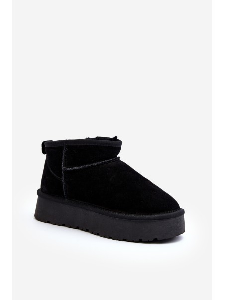 Fashionable Suede Low Snow Boots Black Nucca