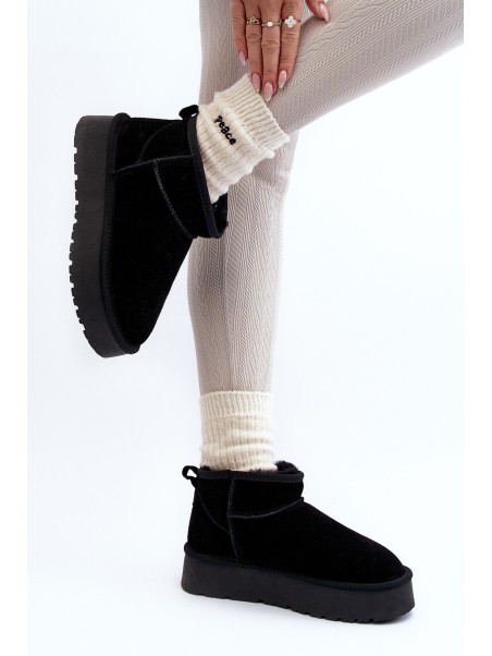 Fashionable Suede Low Snow Boots Black Nucca