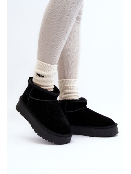 Fashionable Suede Low Snow Boots Black Nucca