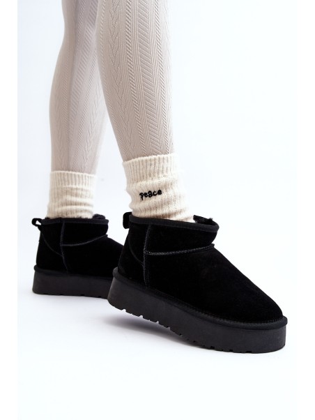 Fashionable Suede Low Snow Boots Black Nucca