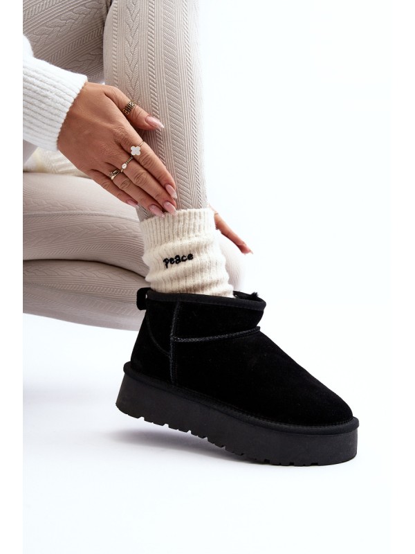 Fashionable Suede Low Snow Boots Black Nucca