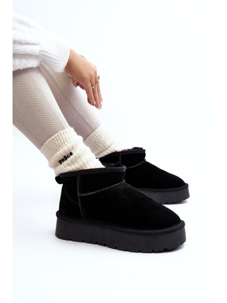 Fashionable Suede Low Snow Boots Black Nucca