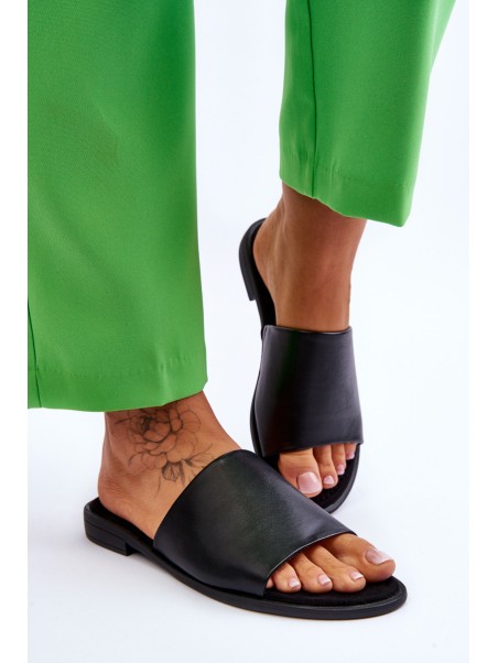 Women's Leather Smooth Slippers Black Cerise
