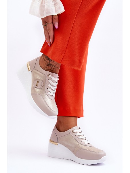 Women's Leather Wedge Sneakers Gold Beatris