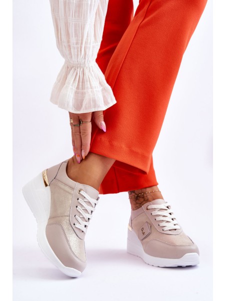 Women's Leather Wedge Sneakers Gold Beatris