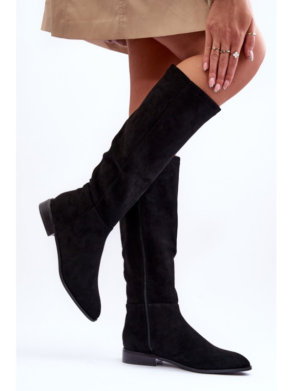 Leather Ankle Boots On Flat Heel Black Eelin