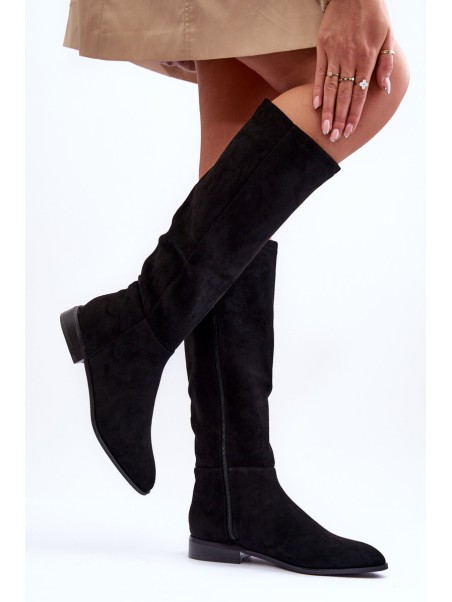 Leather Ankle Boots On Flat Heel Black Eelin